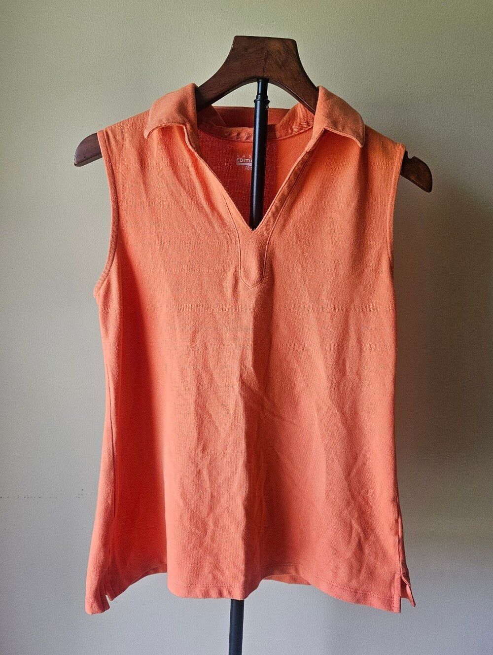 Basic Editions Sleeveless Polo Tank Top - Coral Orange Size Small